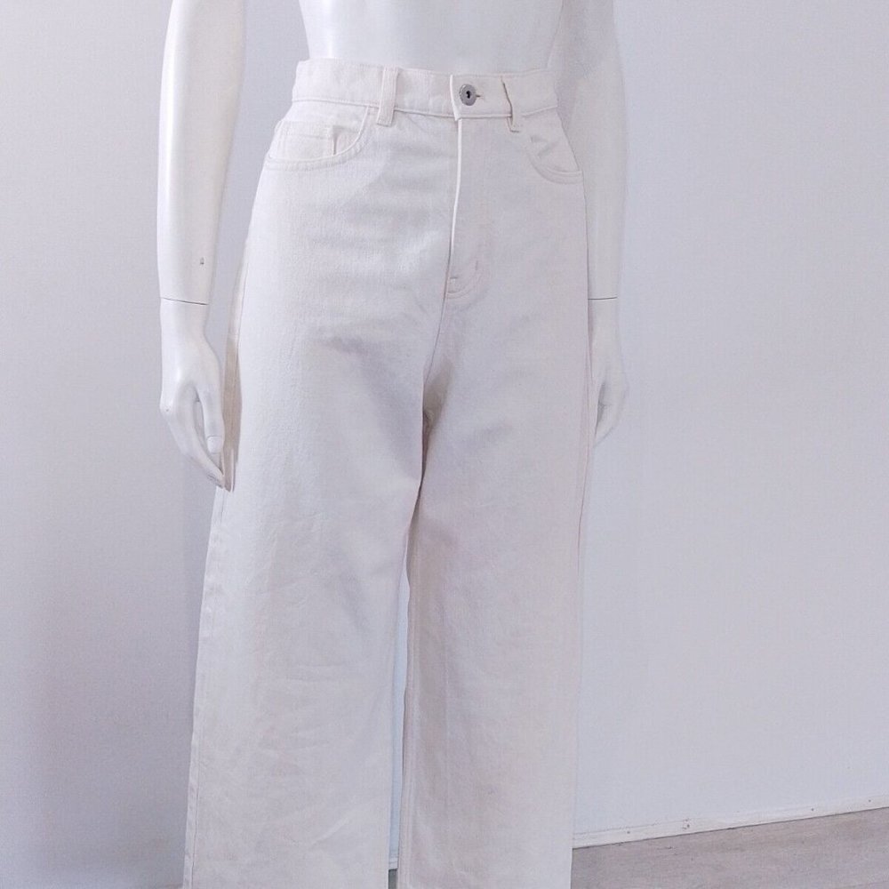 COS (25) Flared Jeans Size UK 8 10 EU 36 38 Cream Ecru Low-Rise Full-Length - Picture 6 of 9